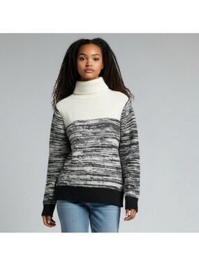 Fate Black and Light Cream Space Dye Long Sleeve Turtleneck Sweater